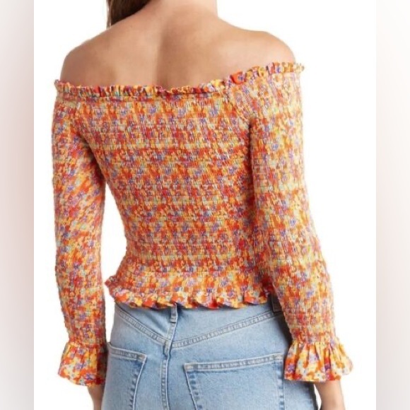 Caroline Constas XS Felicia Shirred Smocked Floral Off-the-Shoulder Top NWT - Picture 7 of 7